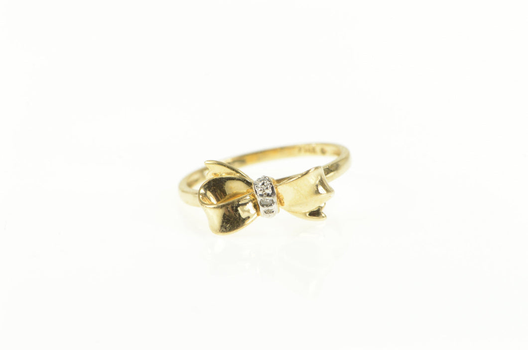 14K Diamond 3D Bow Ribbon Promise Symbol Ring Yellow Gold
