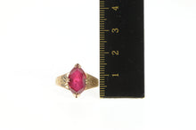 Load image into Gallery viewer, 10K Art Deco Etched Vine Syn, Marquise Ruby Ring Yellow Gold