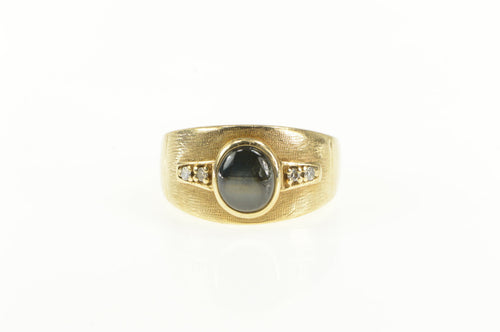 14K Black Star Sapphire Diamond Accent Men's Ring Yellow Gold
