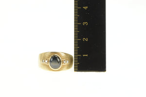 14K Black Star Sapphire Diamond Accent Men's Ring Yellow Gold