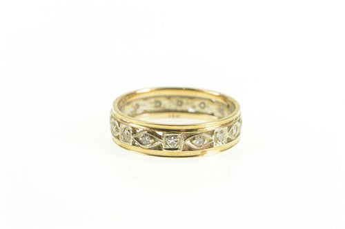 14K Retro Diamond Geometric Wedding Band Ring Yellow Gold