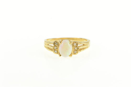 14K Natural Opal Diamond Cluster Accent Ring Yellow Gold