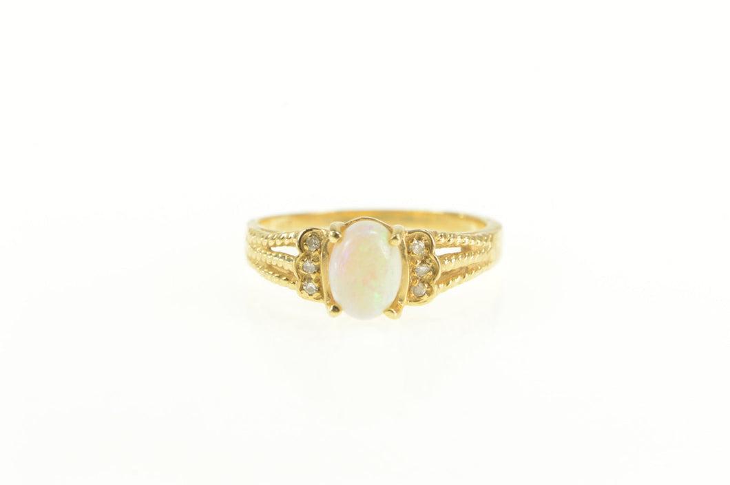 14K Natural Opal Diamond Cluster Accent Ring Yellow Gold