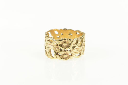 14K Ornate Forget Me Not Blossom Flower Band Ring Yellow Gold