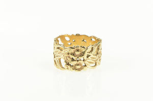 14K Ornate Forget Me Not Blossom Flower Band Ring Yellow Gold