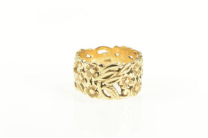 14K Ornate Forget Me Not Blossom Flower Band Ring Yellow Gold