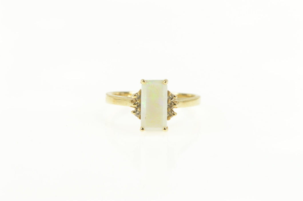 14K Emerald Cut Opal Diamond Accent Engagement Ring Yellow Gold