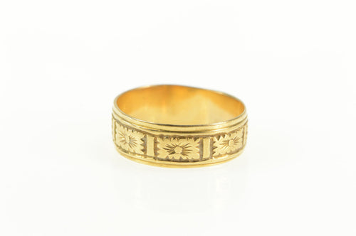 18K 1930's Etched Orange Blossom Wedding Band Ring Yellow Gold