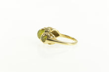 Load image into Gallery viewer, 14K Carved Ornate Swirl Peridot Three Stone Ring Yellow Gold