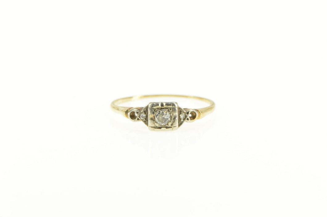 14K 1940's Classic Diamond Solitaire Promise Ring Yellow Gold