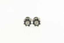 Load image into Gallery viewer, 14K Diamond Sapphire Halo Flower Cluster Stud Earrings White Gold