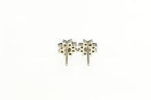 Load image into Gallery viewer, 14K Diamond Sapphire Halo Flower Cluster Stud Earrings White Gold