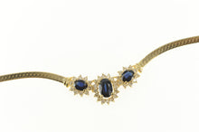 Load image into Gallery viewer, 14K 1.88 Ctw Sapphire Diamond Halo Herringbone Necklace 16&quot; Yellow Gold