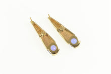 Load image into Gallery viewer, 14K Tanzanite Black Opal Diamond Dangle Bar Earrings Yellow Gold