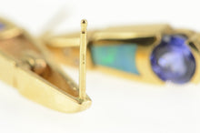 Load image into Gallery viewer, 14K Tanzanite Black Opal Diamond Dangle Bar Earrings Yellow Gold