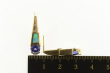 Load image into Gallery viewer, 14K Tanzanite Black Opal Diamond Dangle Bar Earrings Yellow Gold