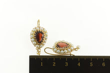 Load image into Gallery viewer, 14K Pear Cut Garnet Pearl Halo Dangle Hook Back Earrings Yellow Gold
