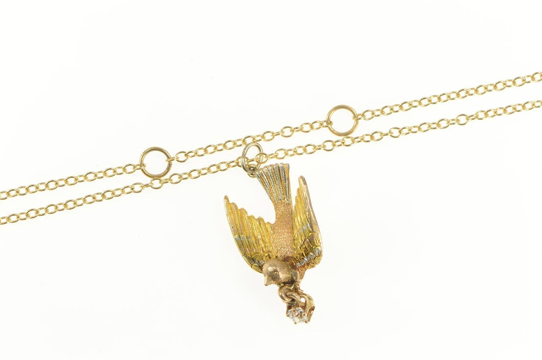 14K Diamond Dangle Sparrow Bird Cable Chain Necklace 18