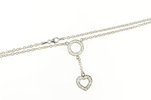 Load image into Gallery viewer, 14K Heart Filigree Dangle Cable Chain Statement Necklace 16&quot; White Gold