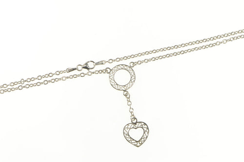 14K Heart Filigree Dangle Cable Chain Statement Necklace 16