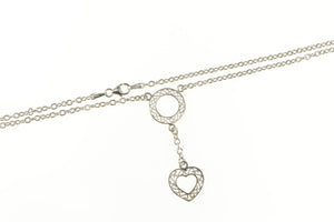 14K Heart Filigree Dangle Cable Chain Statement Necklace 16" White Gold