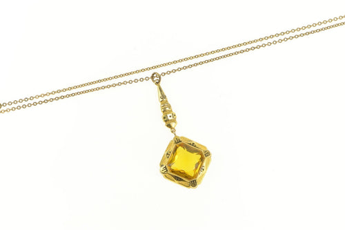 10K Victorian Syn. Citrine Ornate Drop Chain Necklace 18