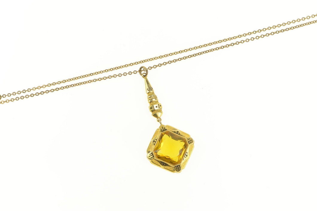 10K Victorian Syn. Citrine Ornate Drop Chain Necklace 18