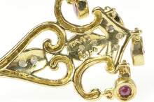 Load image into Gallery viewer, 10K Ornate Diamond Scroll Ruby Fringe Dangle Earrings Yellow Gold