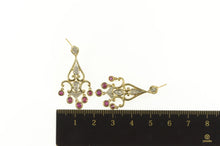 Load image into Gallery viewer, 10K Ornate Diamond Scroll Ruby Fringe Dangle Earrings Yellow Gold