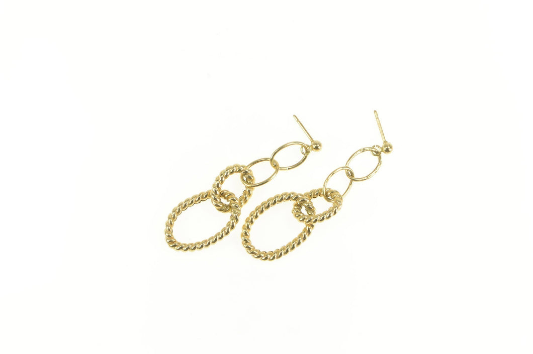 14K Twist Tiered Chain Link Dangle Hollow Earrings Yellow Gold