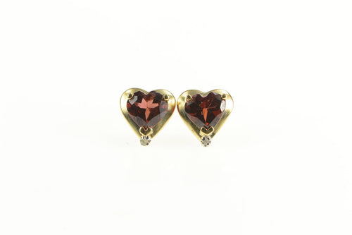 14K Heart Almandine Garnet Solitaire Classic Stud Earrings Yellow Gold