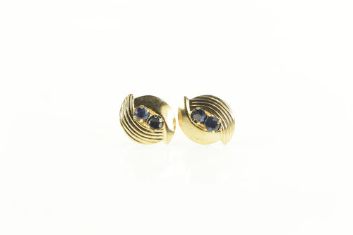 14K Two Stone Sapphire Grooved Swirl Stud Earrings Yellow Gold