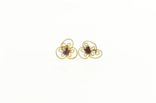Load image into Gallery viewer, 10K Garnet Retro Swirl Filigree Clover Stud Earrings Yellow Gold