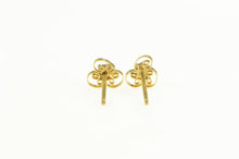Load image into Gallery viewer, 10K Garnet Retro Swirl Filigree Clover Stud Earrings Yellow Gold