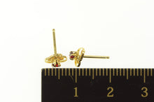 Load image into Gallery viewer, 10K Garnet Retro Swirl Filigree Clover Stud Earrings Yellow Gold