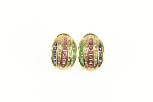 10K 1.07 Ctw Diamond Emerald Ruby Sapphire Earrings Yellow Gold