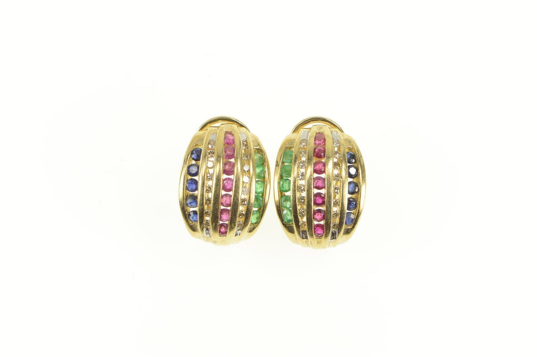 10K 1.07 Ctw Diamond Emerald Ruby Sapphire Earrings Yellow Gold