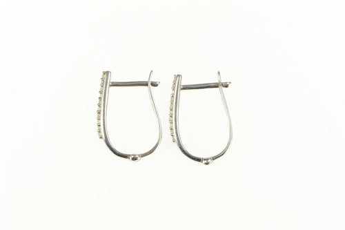 14K Oval Diamond Inset Classic Statement Hoop Earrings White Gold