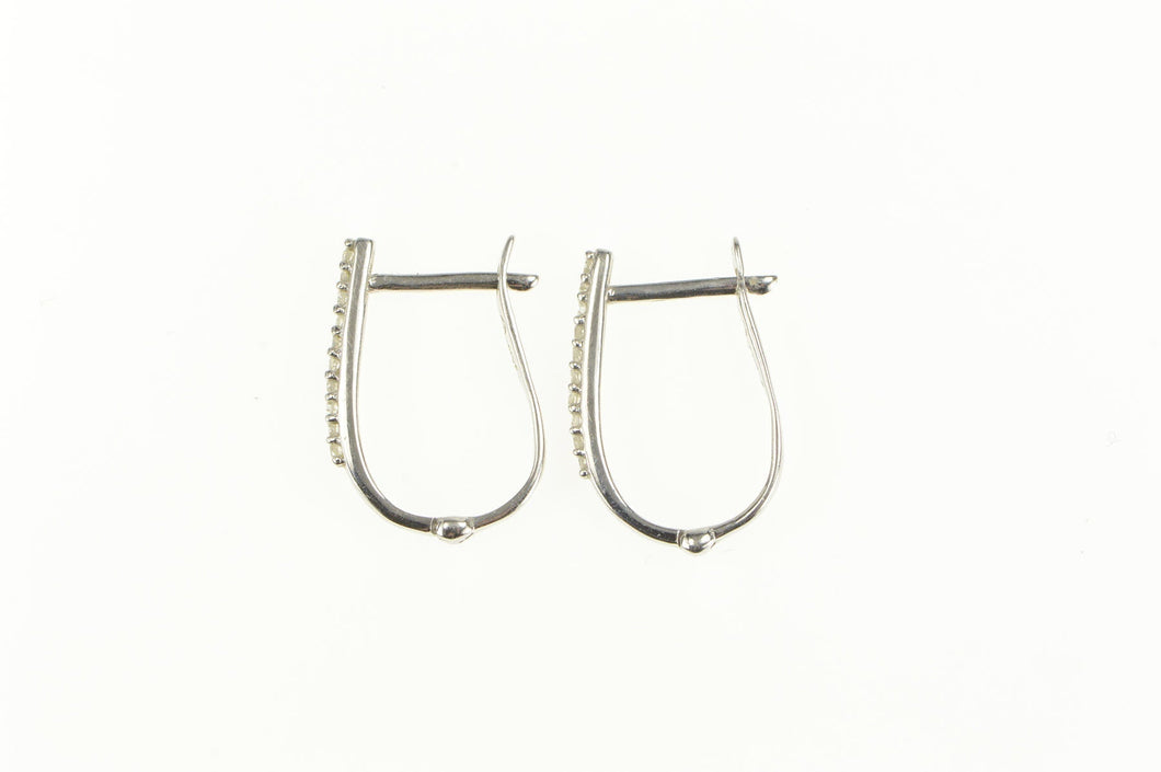 14K Oval Diamond Inset Classic Statement Hoop Earrings White Gold