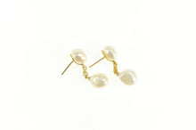 Load image into Gallery viewer, 14K Ornate Pearl Diamond Dangle Statement Earrings Yellow Gold