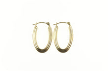 Load image into Gallery viewer, 14K Oval Grooved Classic Simple Statement Hoop Earrings Yellow Gold
