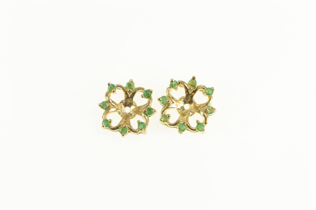 14K Emerald Scalloped 5.75mm Stud Enhancer Halo Earring Jackets Yellow Gold