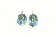Load image into Gallery viewer, 14K Round Blue Topaz Solitaire Retro Clip On Earrings Yellow Gold