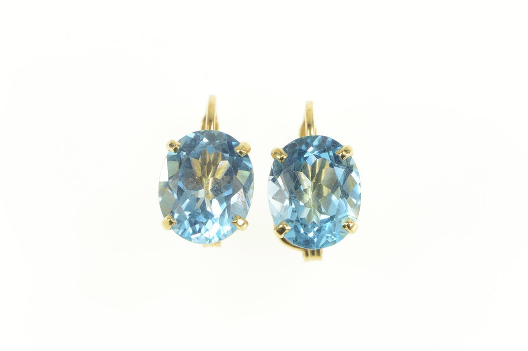 14K Round Blue Topaz Solitaire Retro Clip On Earrings Yellow Gold