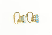 Load image into Gallery viewer, 14K Round Blue Topaz Solitaire Retro Clip On Earrings Yellow Gold