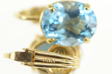 Load image into Gallery viewer, 14K Round Blue Topaz Solitaire Retro Clip On Earrings Yellow Gold