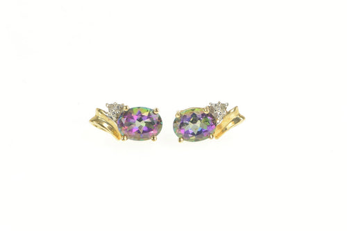 10K Oval Mystic Topaz Diamond Accent Stud Earrings Yellow Gold