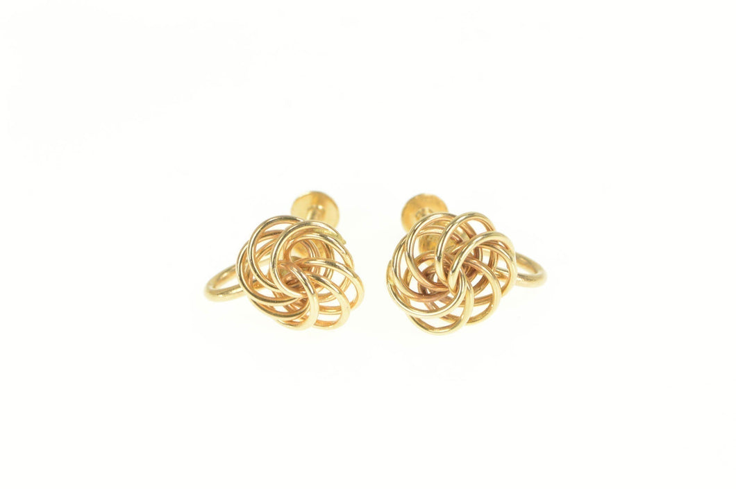 14K 1960's Retro Spiral Twist Knot Screw Back Earrings Yellow Gold