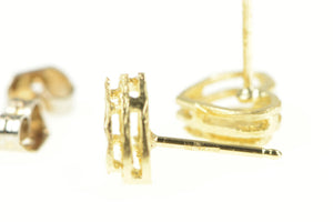 14K Heart Pleated Diamond Cut Love Symbol Stud Earrings Yellow Gold