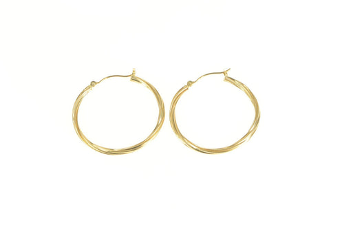 10K 30.4mm Twist Design Grooved Round Hoop Earrings Yellow Gold